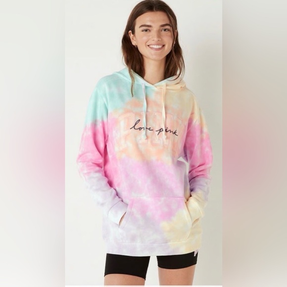 Victoria’s Secret PINK super soft cozy oversized pastel tie dye logo hoody NWT S - Picture 3 of 7